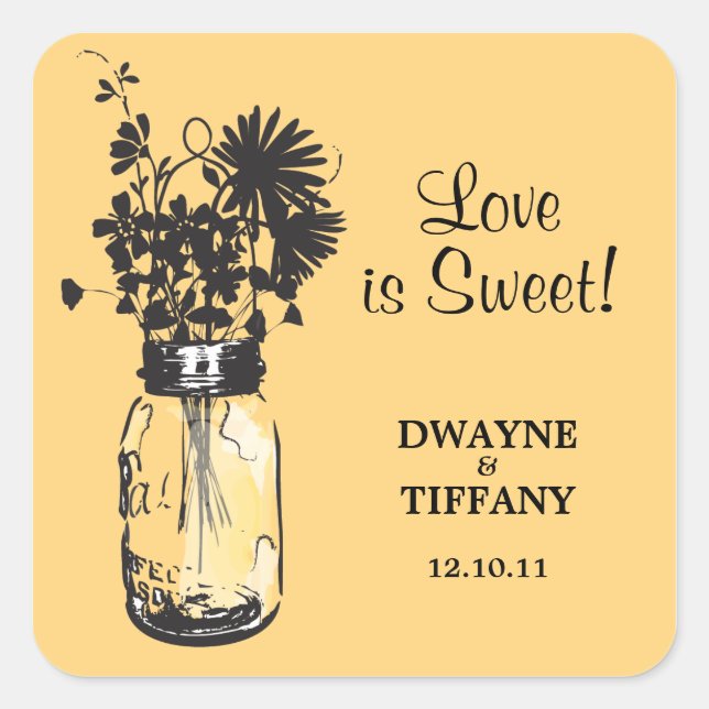 Adesivo Quadrado Rustic Mason Jar & Wildflower (Frente)