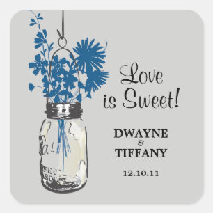 Adesivo Quadrado Rustic Mason Jar & Wildflower