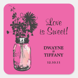 Adesivo Quadrado Rustic Mason Jar & Wildflower