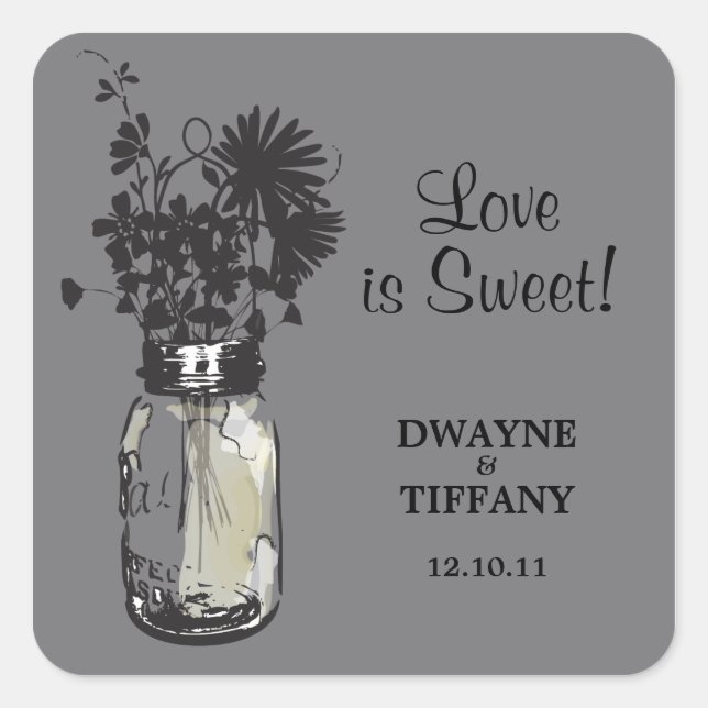 Adesivo Quadrado Rustic Mason Jar & Wildflower (Frente)