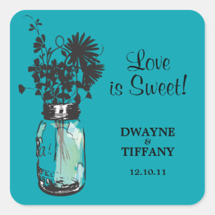 Adesivo Quadrado Rustic Mason Jar & Wildflower