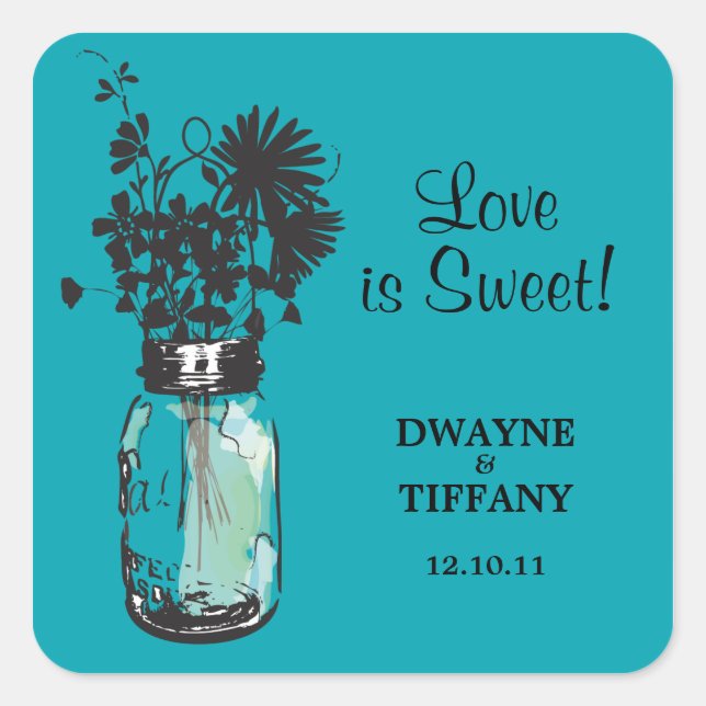 Adesivo Quadrado Rustic Mason Jar & Wildflower (Frente)