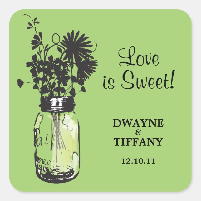 Adesivo Quadrado Rustic Mason Jar & Wildflower (Frente)