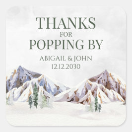 Adesivo Quadrado Rustic Mountain Thanks for Popping By Wedding Tag
