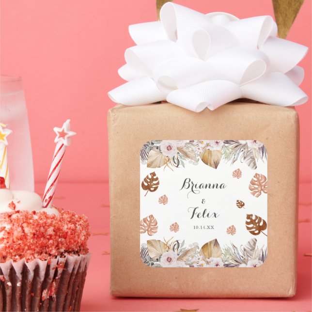 Adesivo Quadrado Rustic Neutral Boho Wedding (Festa)