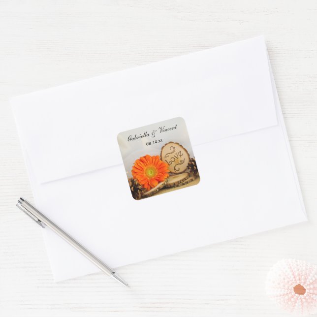 Adesivo Quadrado Rustic Orange Daisy Woods Envelope Seal (Envelope)