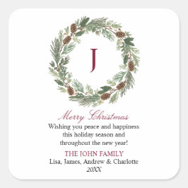 Adesivo Quadrado Rustic Pine Wreath Christmas