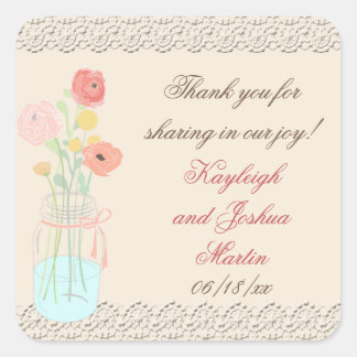 Adesivo Quadrado Rustic Posh in Coral Favor Stickers