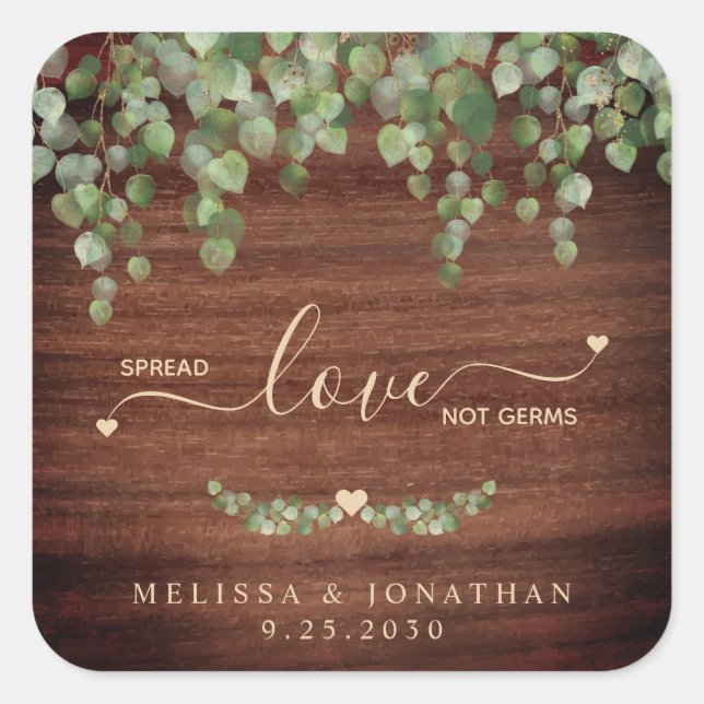 Adesivo Quadrado Rustic Spread Love Não Germs Eucalyptus Weding (Frente)