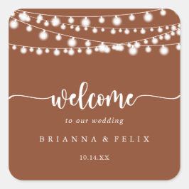 Adesivo Quadrado Rustic String Lights Terracotta Wedding Welcome