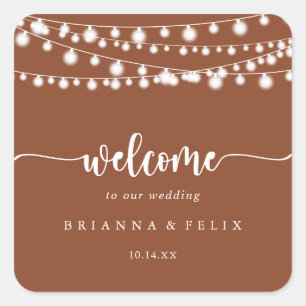 Adesivo Quadrado Rustic String Lights Terracotta Wedding Welcome