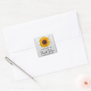 Adesivo Quadrado Rustic Sunflower Obrigado Sticker