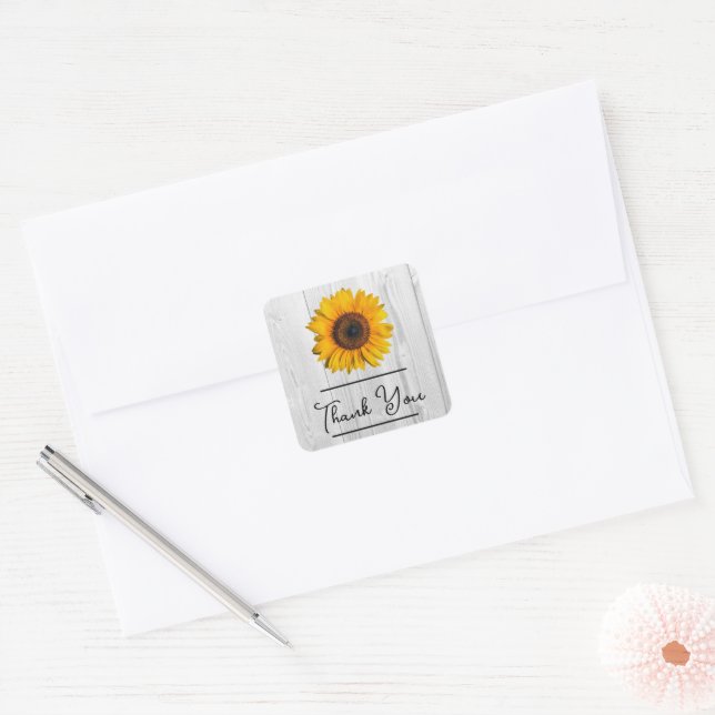 Adesivo Quadrado Rustic Sunflower Obrigado Sticker (Envelope)