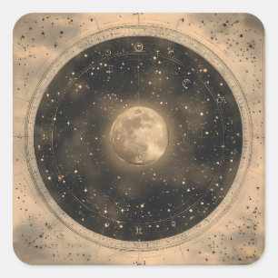 Adesivo Quadrado Rustic Vintage Full Moon Celestial Design