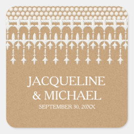 Adesivo Quadrado Rustic Vintage Lace Kraft - Tipografia de Script d