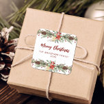 Adesivo Quadrado Rustic Watercolor Botanical Merry Christmas<br><div class="desc">Estes adesivos personalizados de Feliz Natal apresentam uma borda botânica em aquarela no topo e no fundo com pinecones, verde e bagas. Por favor, verifique a coleção de produtos correspondentes e sinta-se à vontade para entrar em contato comigo através do Zazzle Chat para obter ajustes de design, outras vias coloridas...</div>