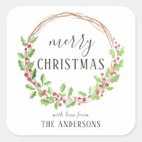 Rustic Watercolor Holly Wreath Felry Natal