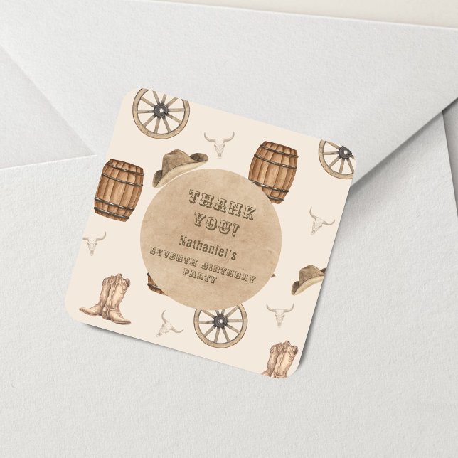 Adesivo Quadrado Rustic western cowboy you are wanted birthday  (Criador carregado)