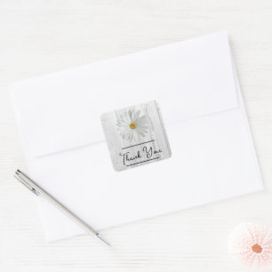 Adesivo Quadrado Rustic White Daisy Obrigado Sticker