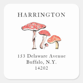 Adesivo Quadrado Rustic Wild Mushroom Elegante Endereço Desenhado À
