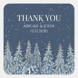 Adesivo Quadrado Rustic Winter Forest Thank You Wedding Favor Tag
