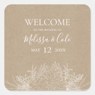 Adesivo Quadrado Rustic Winter   Kraft Wedding Welcome
