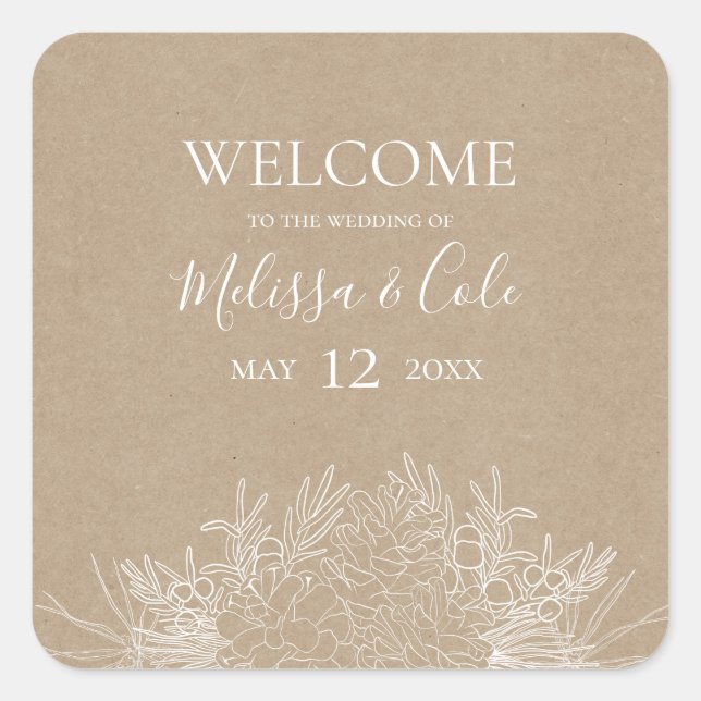 Adesivo Quadrado Rustic Winter | Kraft Wedding Welcome (Frente)