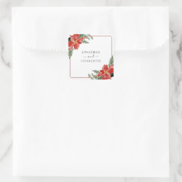 Adesivo Quadrado Rustic Winter Poinsettia Red Christmas Wedding