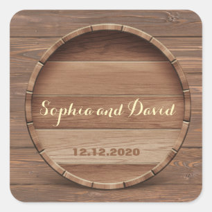 Adesivo Quadrado Rustic Wooden Barrel Casamento Personalizado