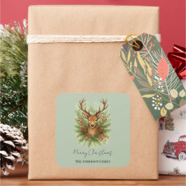 Adesivo Quadrado Rustic Woodland Deer Head with Winter Foliage -