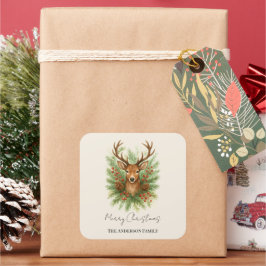 Adesivo Quadrado Rustic Woodland Deer Head with Winter Foliage -