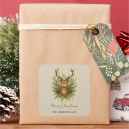 Adesivo Quadrado Rustic Woodland Deer Head with Winter Foliage -