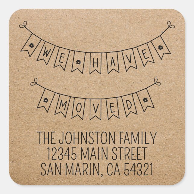 Adesivo Quadrado Rústico Bonito, Mudamos O Coração Para Casa Nova (Frente)