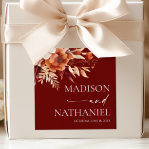 Adesivo Quadrado Rusty Burgundy Brown Floral Flower Casamento