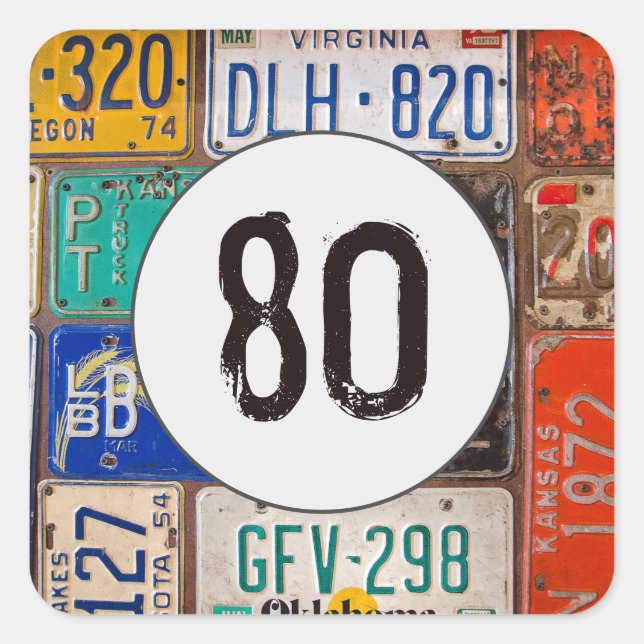 Adesivo Quadrado Rusty License Plates 80 Birthday (Frente)