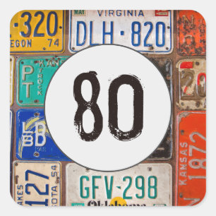 Adesivo Quadrado Rusty License Plates 80 Birthday