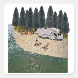 Adesivo Quadrado RV Camper na Floresta pela água