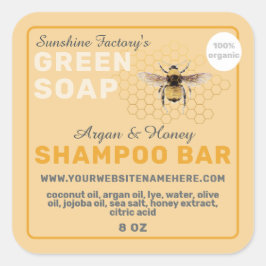 Adesivo Quadrado Sabão de Mel Vintage Bebê Shampoo Bar Amarelo