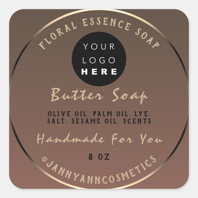 Adesivo Quadrado Sabão-Manteiga Cosméticos Logotipo feito à mão Cas (Frente)