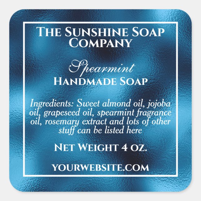 Adesivo Quadrado Sabões e cosméticos azuis de folha azul com estilo (Frente)