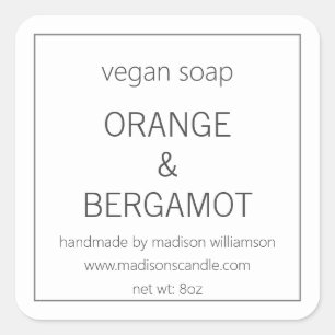 Adesivo Quadrado Sabonete Vegano Simples Minimalista Cinza e Bran
