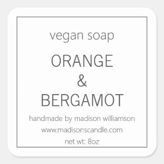 Adesivo Quadrado Sabonete Vegano | Simples Minimalista Cinza e Bran
