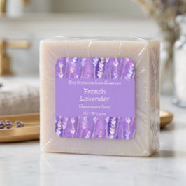 Adesivo Quadrado Sabonetes Cosméticos de Lavanda em Aquarela