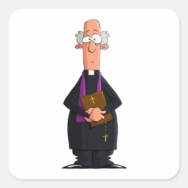 Adesivo Quadrado Sacerdote com Bíblia IFunny Clergacter (Frente)