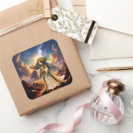 Adesivo Quadrado Sacerdotisa Celestial da Pirâmide Dourada.