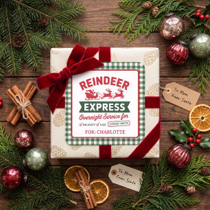 Adesivo Quadrado Saco de Papai Noel Plaid de Natal Rena Verde