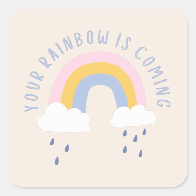 Adesivo Quadrado Saco de Presente Seu Arco-íris Está Chegando (Frente)