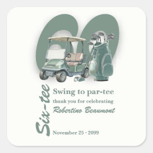 Adesivo Quadrado Sacos de Golfe Verde Clássico para Aniversário de