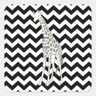 Adesivo Quadrado Safari preto Chevron com girafa do pop art