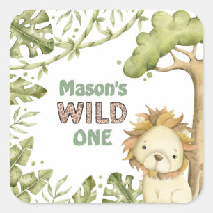 Adesivo Quadrado Safari Wild One Watercolor Birthday
